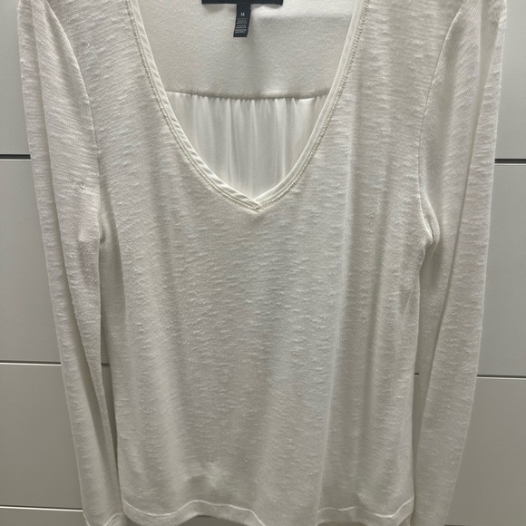 White House black market long sleeve white blouse w/ silver beading v neck- m - Picture 2 of 9